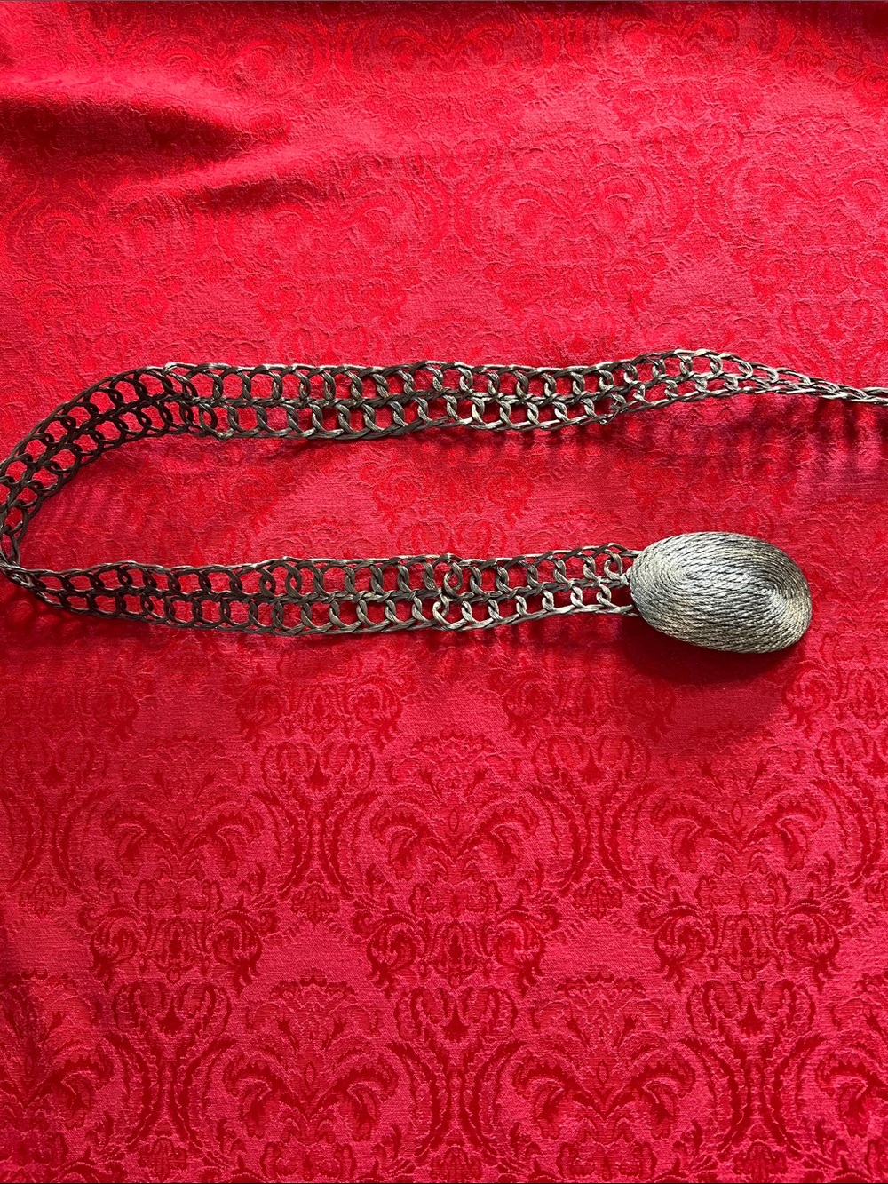 Unbranded Vintage Silver-Tone Chain Belt Handmade Greece Oval Buckle 38"